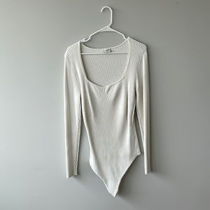 Long-Sleeve Squareneck Sweater Bodysuit - White
